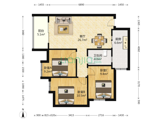 南河丽景D区 3室1厅1卫 94平方