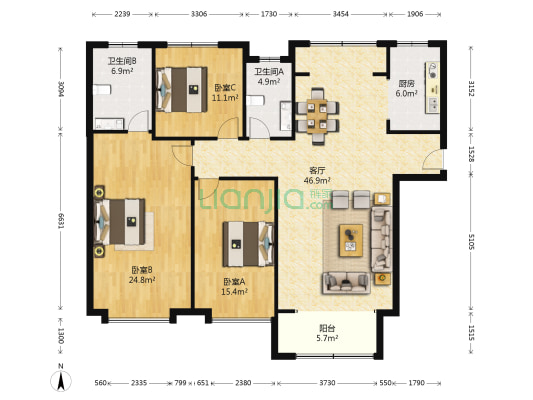 金汇瀚玉城 3室1厅2卫 163平方