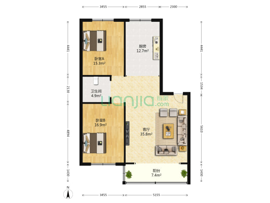 金上京二号公馆 2室1厅1卫 135平方