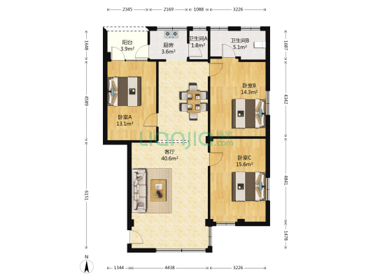 新中路 3室1厅2卫 122平方