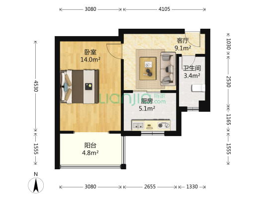 贝森园 1室1厅1卫 45平方