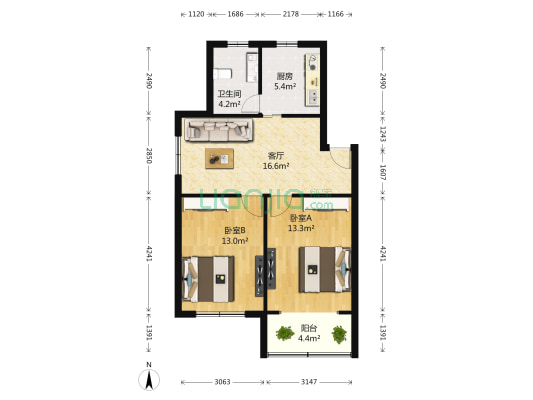 广茂苑 2室1厅1卫 71平方