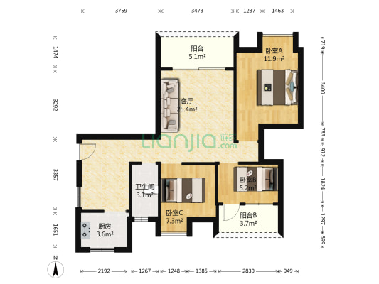 中联观云溪 3室1厅1卫 92平方