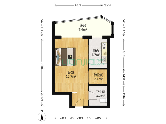 方远滨江国际B区 1室0厅1卫 49平方