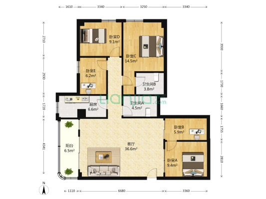 三元里八社住宅小区 5室1厅2卫 118平方