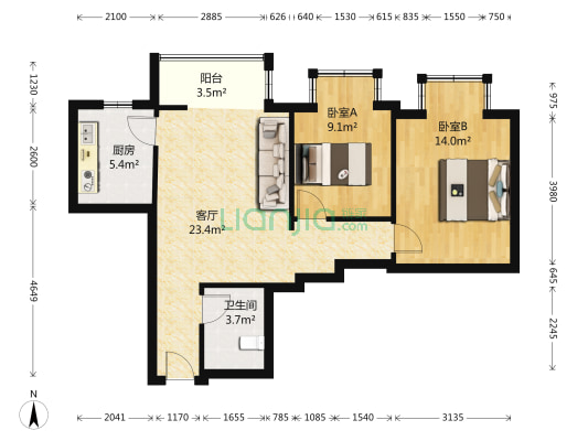 颐和家园 2室1厅1卫 75平方