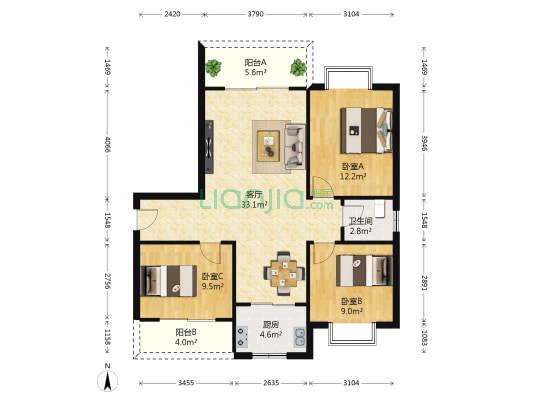 佳宇兰庭 3室1厅1卫 103平方