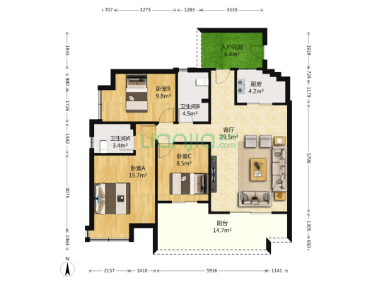 海投青春海岸 3室1厅2卫 115平方