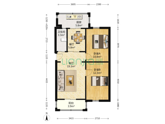 西安大路4477号 2室2厅1卫 76平方