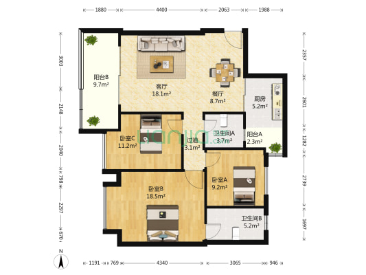 兴馨嘉园小区 3室2厅2卫 109平方