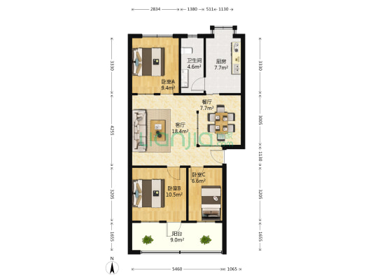 省医疗器械药品公司宿舍 3室2厅1卫 88平方