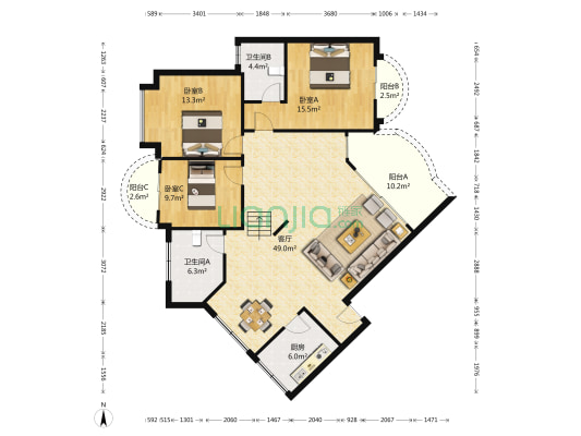 新城芳居 3室1厅2卫 136平方