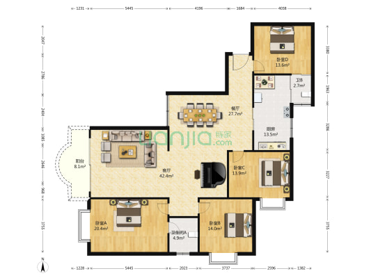 天瑞花园 4室2厅2卫 201平方