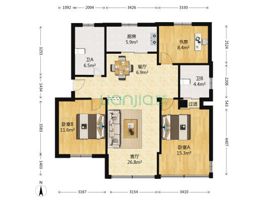 引凤花园 3室2厅2卫 110平方