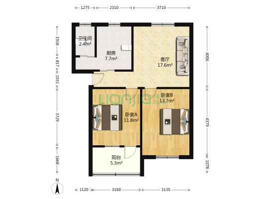 第二聋校宿舍区 2室1厅1卫 75平方