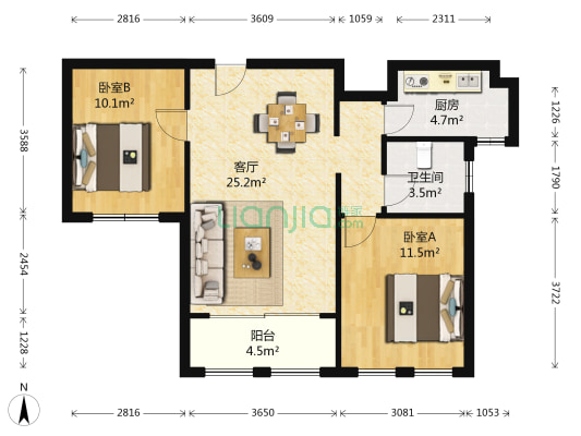 首开领翔国际 2室1厅1卫 89平方