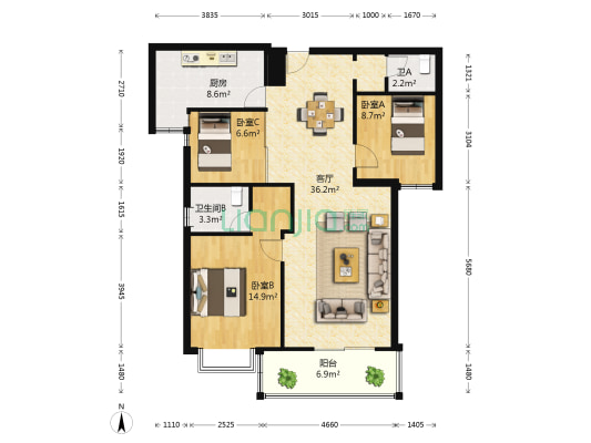 浦南花园 3室1厅2卫 105平方