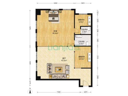 财富广场 1室1厅2卫 153平方