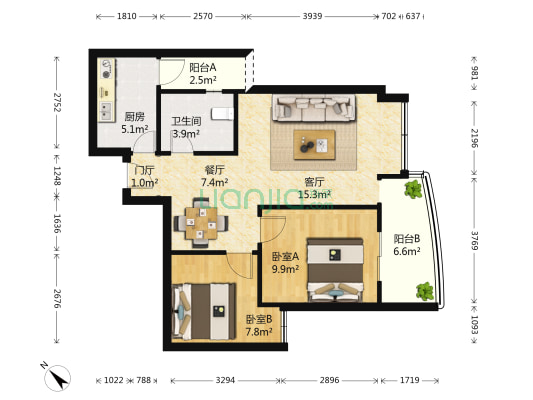 浅水半岛三期 2室2厅1卫 70平方