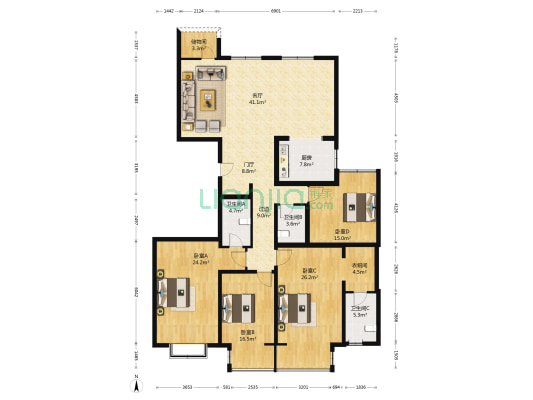 南山世纪华庭 4室1厅3卫 220平方
