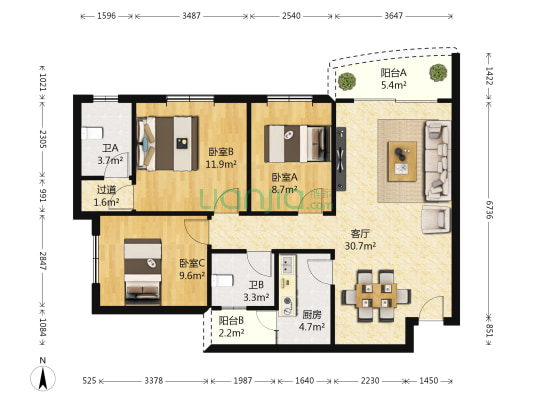 学府雅居 3室1厅2卫 113平方