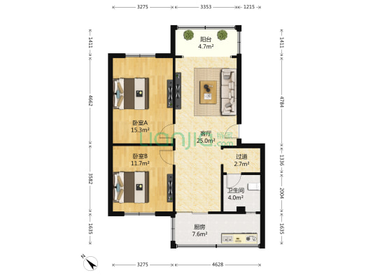 少陵社区双楠邮政宿舍 2室1厅1卫 79平方