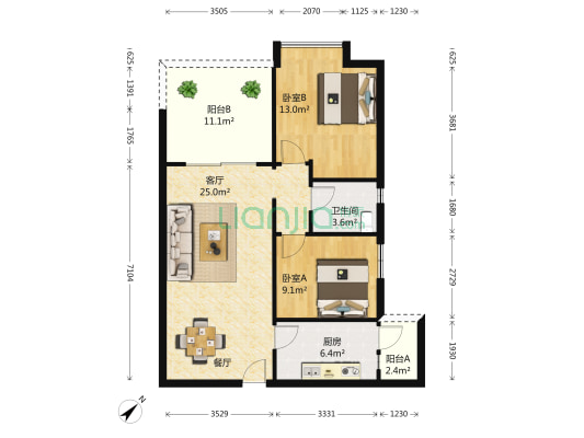 优山美墅 2室1厅1卫 79平方