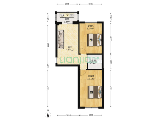东皇银河家园 2室1厅1卫 68平方