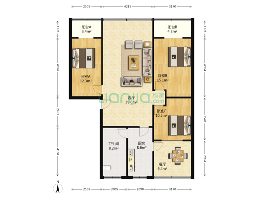 王家巷21号 3室2厅1卫 105平方