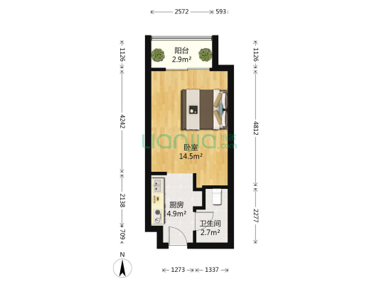 万科金色城市16地块 1室0厅1卫 44平方