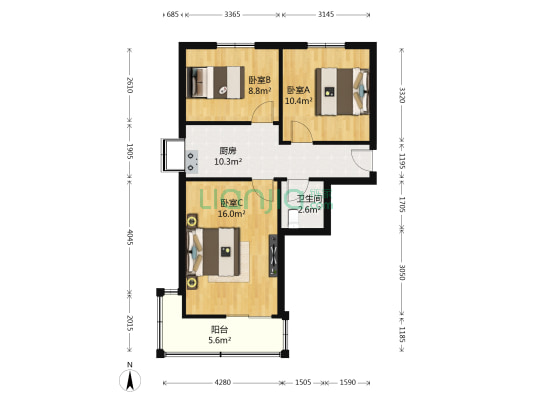 五环社区民主坊 3室0厅1卫 65平方