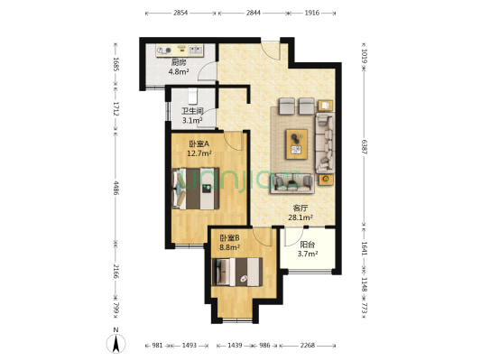 恒大嘉园 2室1厅1卫 79平方