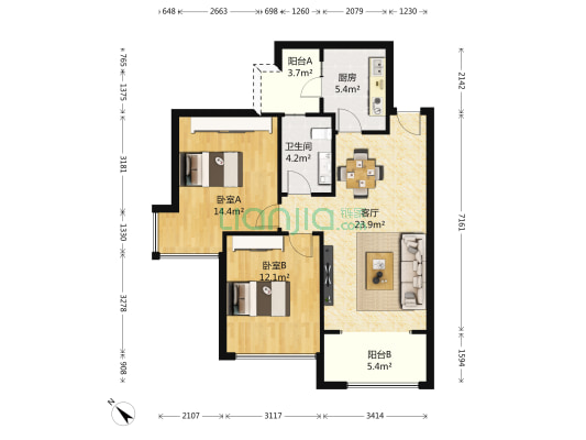 青房天韵华庭 2室1厅1卫 79平方