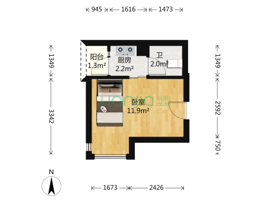 天惠大厦 1室0厅1卫 24平方