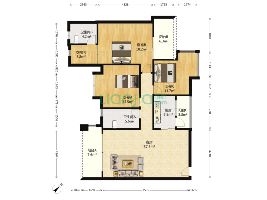 金河湾家园 3室1厅2卫 137平方