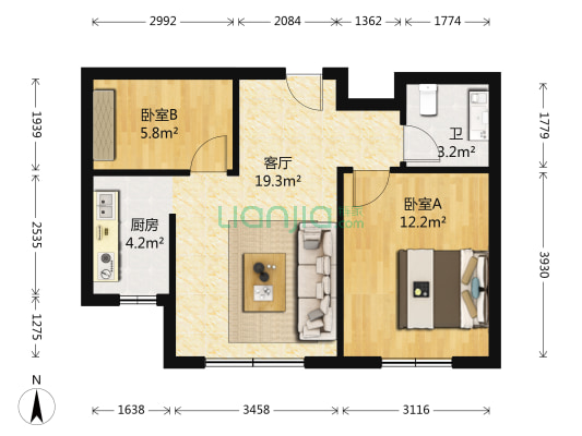 理想家园 2室1厅1卫 62平方