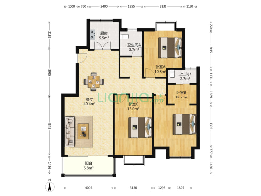 景悦星湖（北区） 3室1厅2卫 125平方