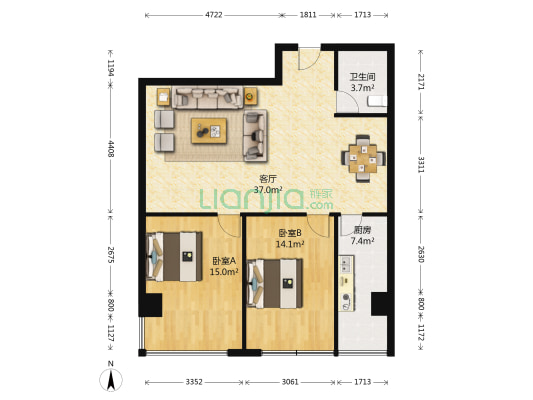 汇特大厦 2室1厅1卫 113平方