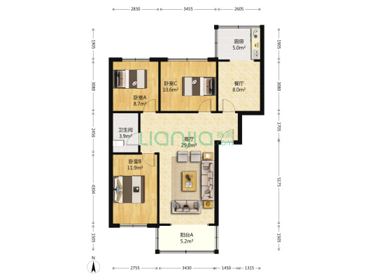 永泰广社区 3室2厅1卫 106平方