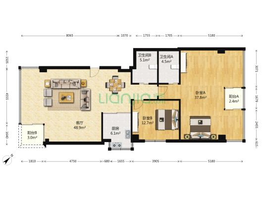 景溪园 2室1厅2卫 141平方
