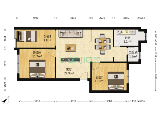 紫贞居住小区 3室1厅1卫 78平方