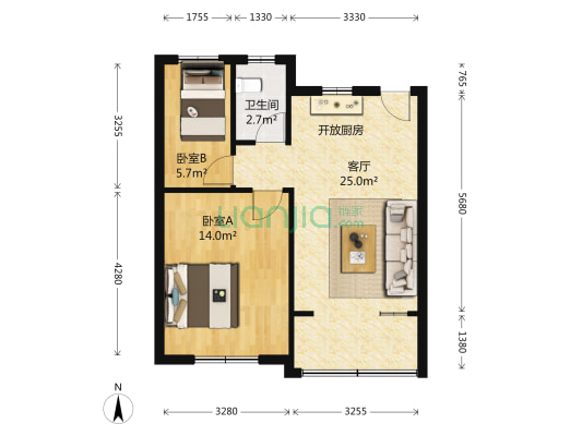 浦南新村 2室1厅1卫 52平方