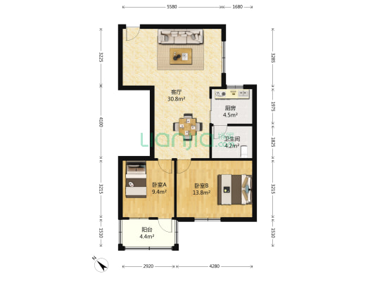 荷柳苑 2室1厅1卫 78平方