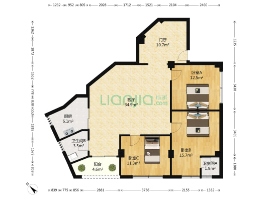 富国路 3室1厅2卫 122平方
