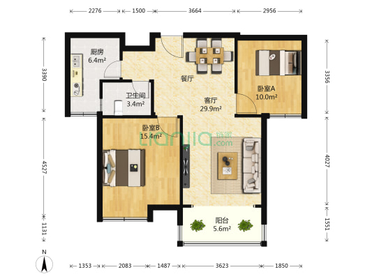 南郡帝苑 2室1厅1卫 90平方