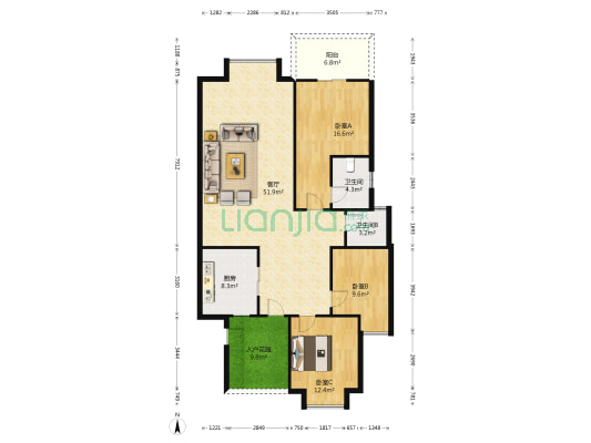 领域 3室1厅2卫 119平方