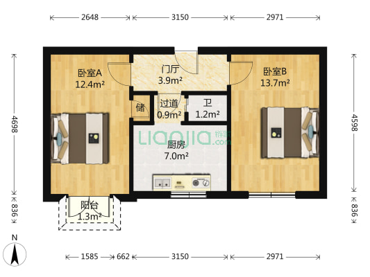 椒房 2室0厅1卫 52平方