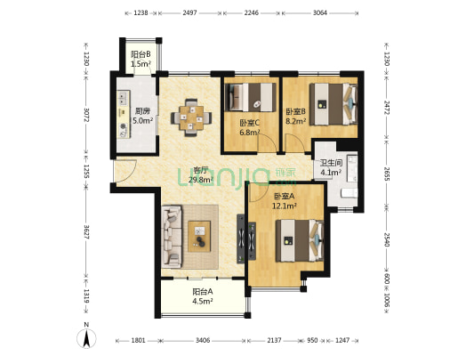 恒大御景湾 3室1厅1卫 112平方