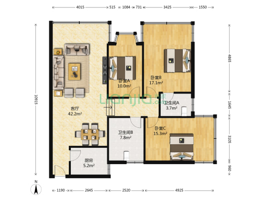 心怡居 3室1厅2卫 126平方