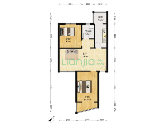 新莲新苑 2室1厅1卫 66平方
